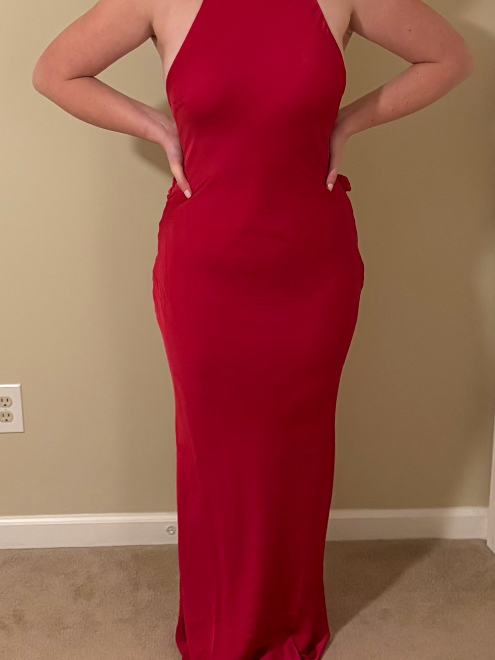 Never Worn- Meshki Rinna Satin Halter Maxi Dress - Pink Cherry - Picture 6 of 7